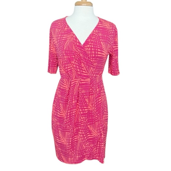 Apt.9 Pink Sheath V-Neck Neon Pink Orange Short Sleeve Mini Dress Size PL - Picture 1 of 8